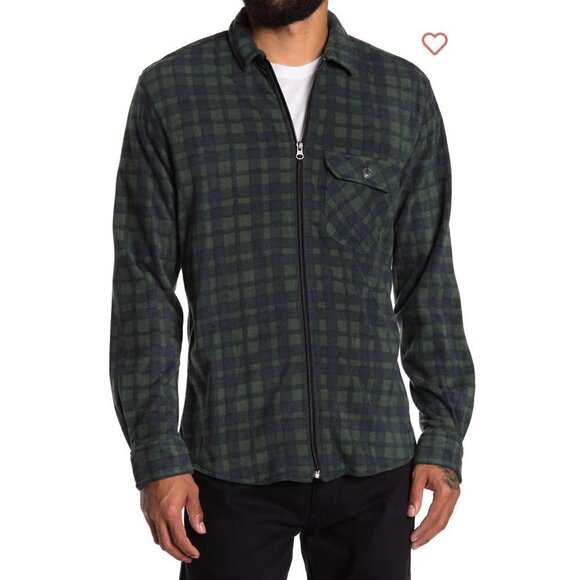 VINTAGE 1946 GREEN PLAID LIGHTWEIGHT MICROFLEECE KNIT FULL ZIP SHIRT JACKET L - Picture 1 of 4
